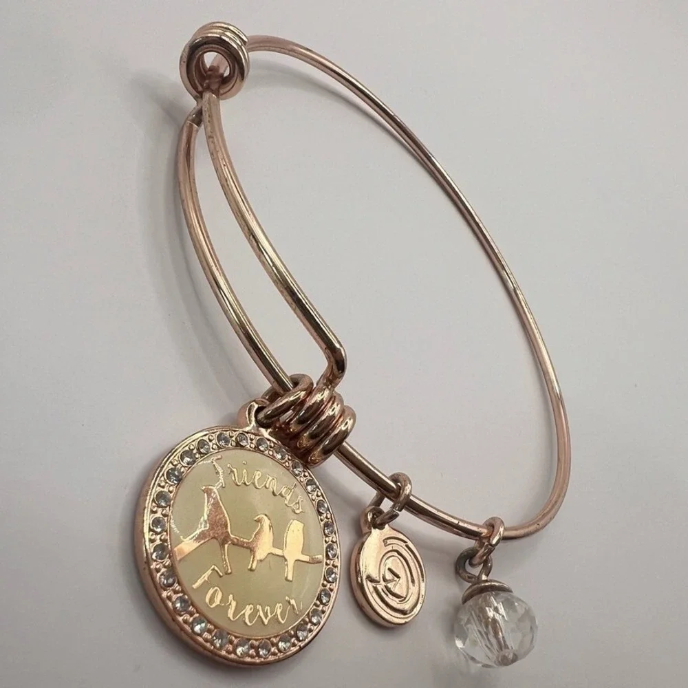 Love This Life Friends Forever Rose‎ Gold Charm Bangle Bracelet Inspirational VG